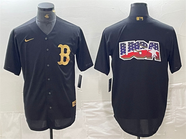 Men's Boston Red Sox Black Team Big Logo Cool Base Stitched Baseball Jersey